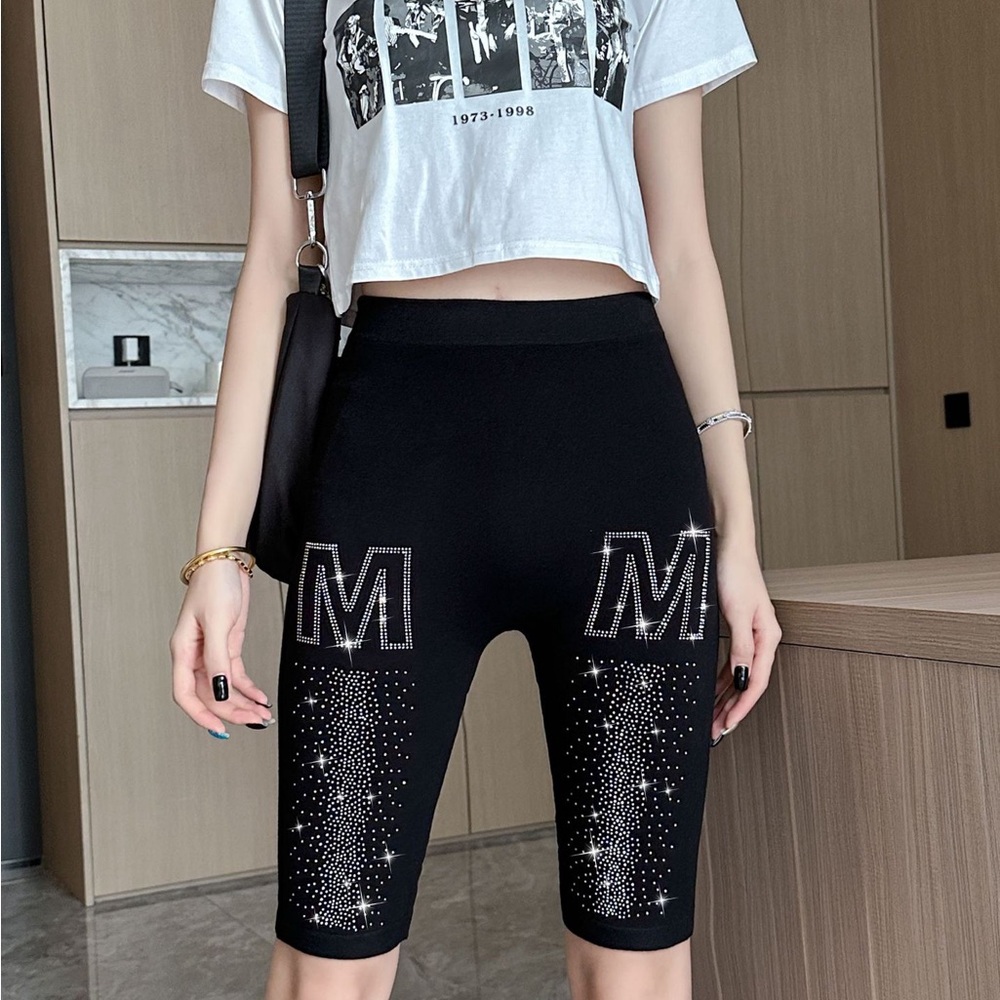 Stylish Black High Waist Women's Shorts with Rhinestone Accents